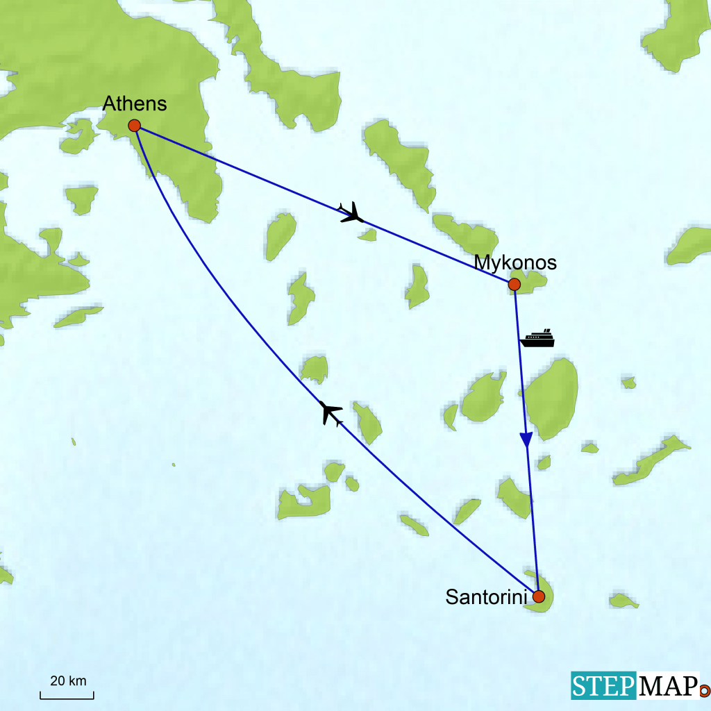 Amazing Athens Santorini Mykonos Map Packages